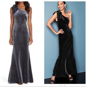 Eliza J Charcoal One Shoulder Velvet Dress